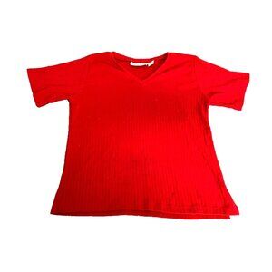 Jessica‎ Roberts Shirt Womens Large Ribbed Knit V-Neck Slit Blouse Casual Ladies